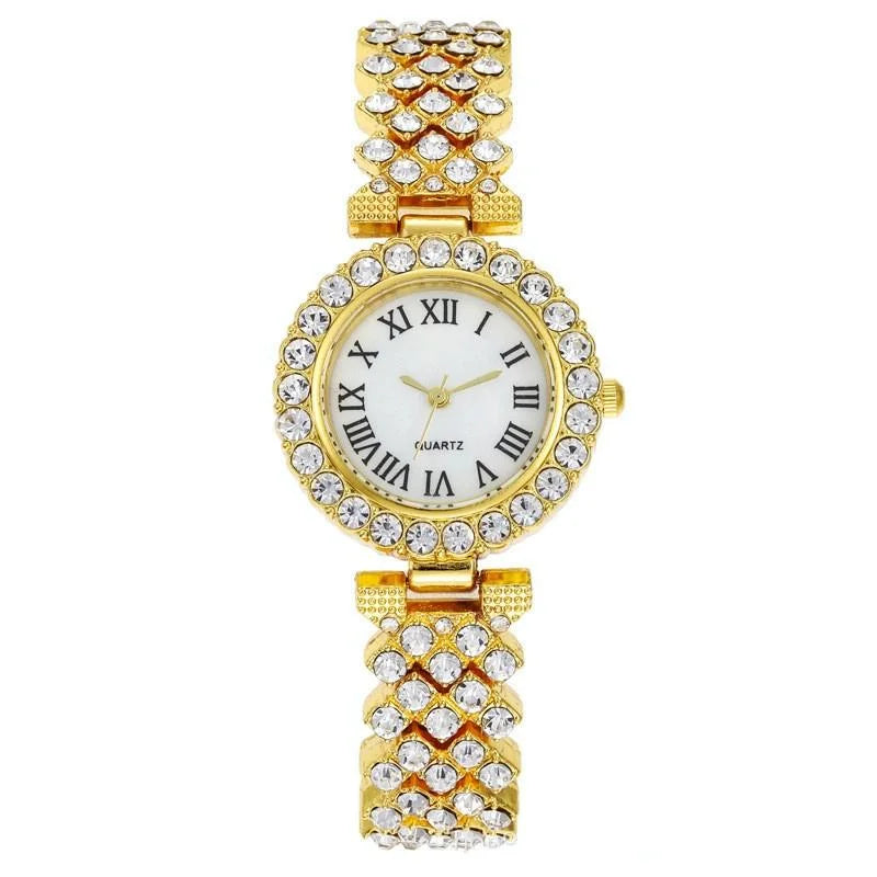 Gold Roman Diamond Women Quartz Watch - Elegant Design