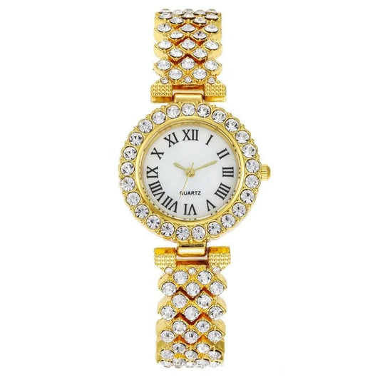 Gold Roman Diamond Women Quartz Watch - Elegant Design