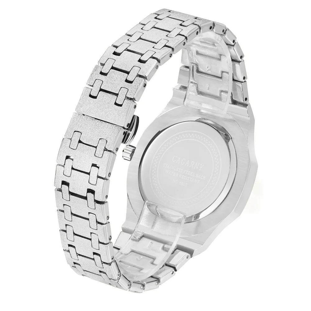 Gold Shell Black Dial Men Stainless Steel Watch with Dual