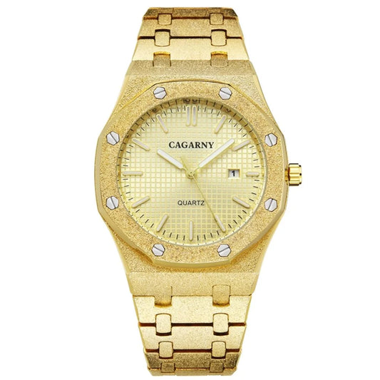 Gold Shell Black Dial Men Stainless Steel Watch with Dual