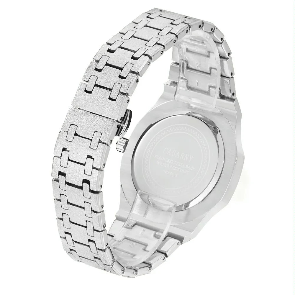 Gold Shell Black Dial Men Stainless Steel Watch with Dual