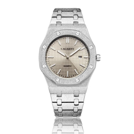 Gold Shell Black Dial Men Stainless Steel Watch with Dual