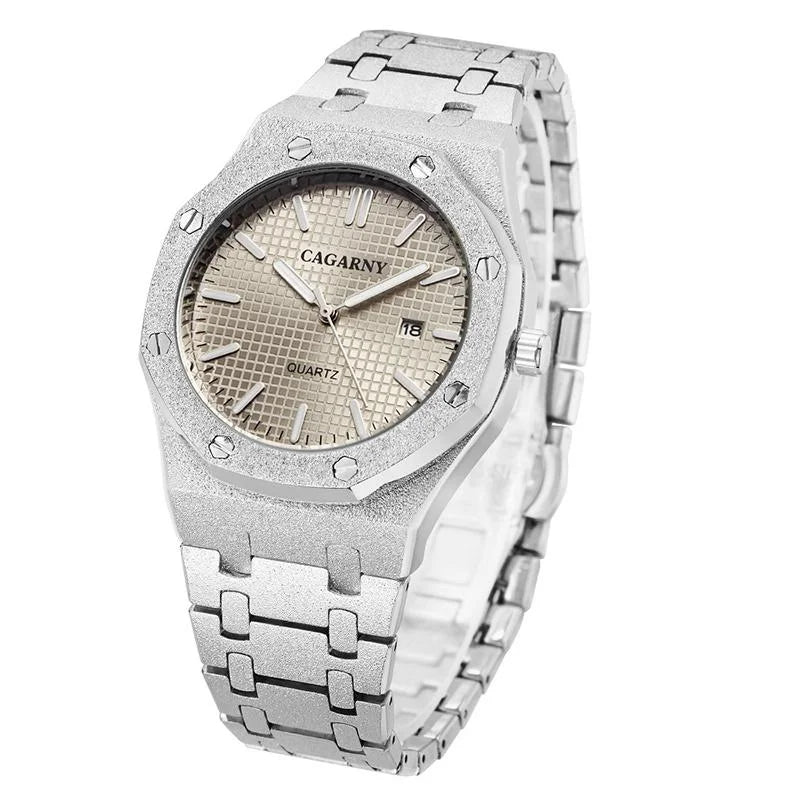 Gold Shell Black Dial Men Stainless Steel Watch with Dual