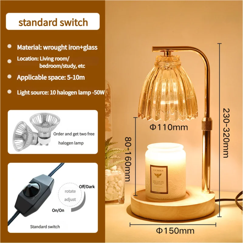 Gold Wrought Iron Candle Warmer Lamp with Halogen Bulb