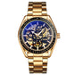 Golden Black Face Men Automatic Skeleton Watch with Steel