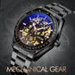 Golden Black Face Men Automatic Skeleton Watch with Steel