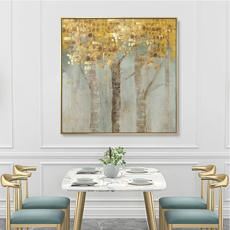 Golden Leaves Canvas Wall Art Set of 2 Gold Frame 70cm x