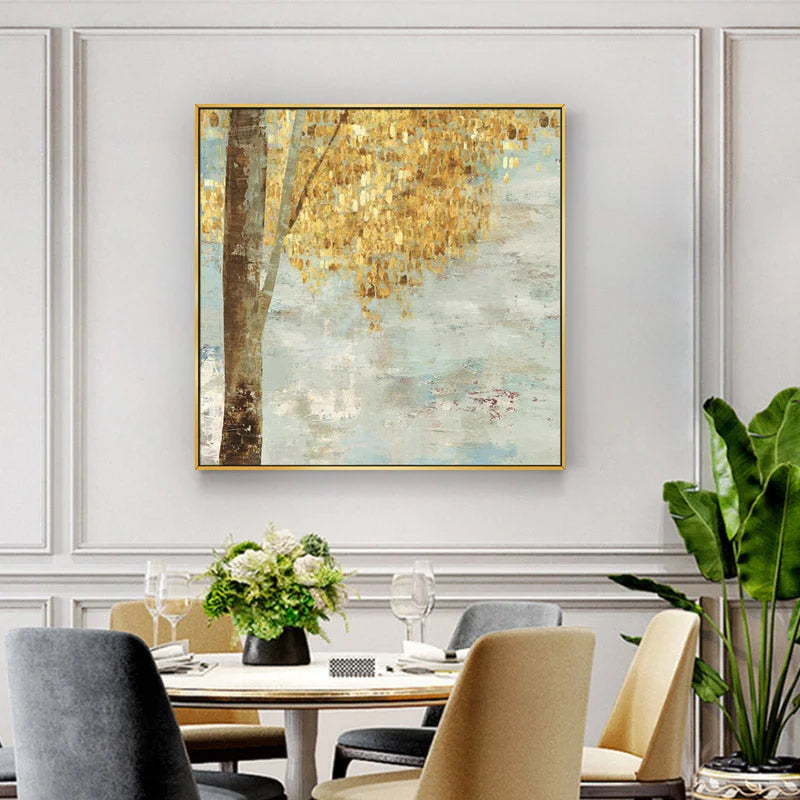 Golden Leaves Canvas Wall Art Set of 2 Gold Frame 70cm x