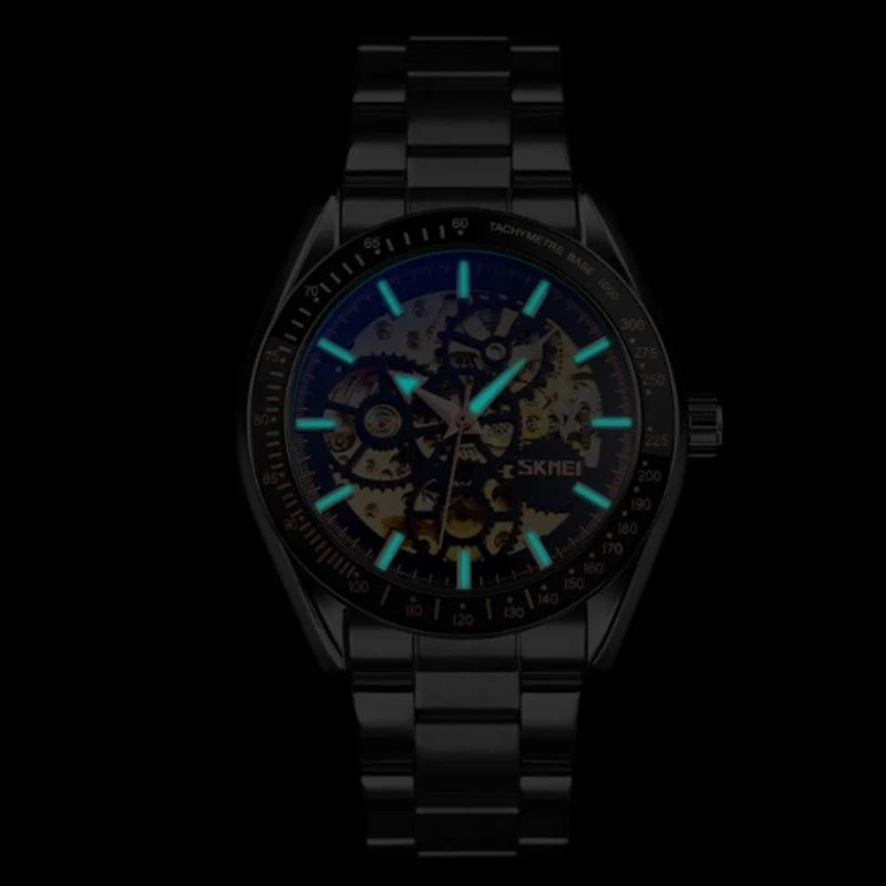 Golden Steel Band Automatic Skeleton Watch for Men