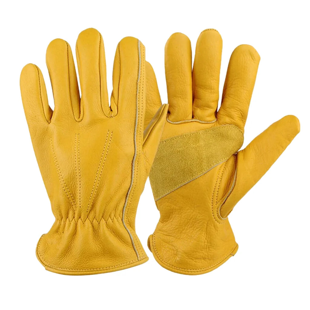Golden Yellow Cowhide Work Gloves Full Finger Gardening DIY