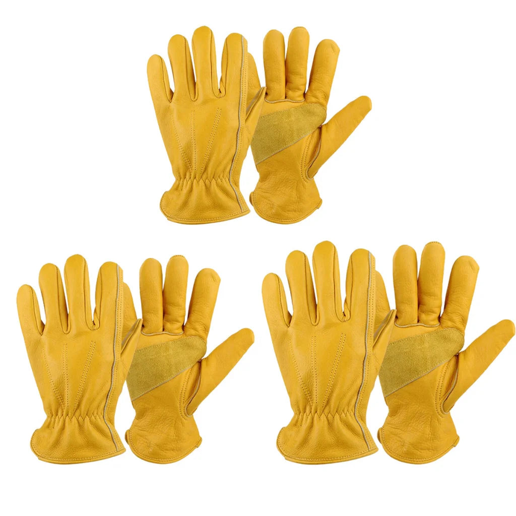 Golden Yellow Cowhide Work Gloves Full Finger Gardening DIY