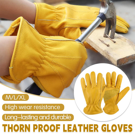 Golden Yellow Cowhide Work Gloves Full Finger Gardening DIY