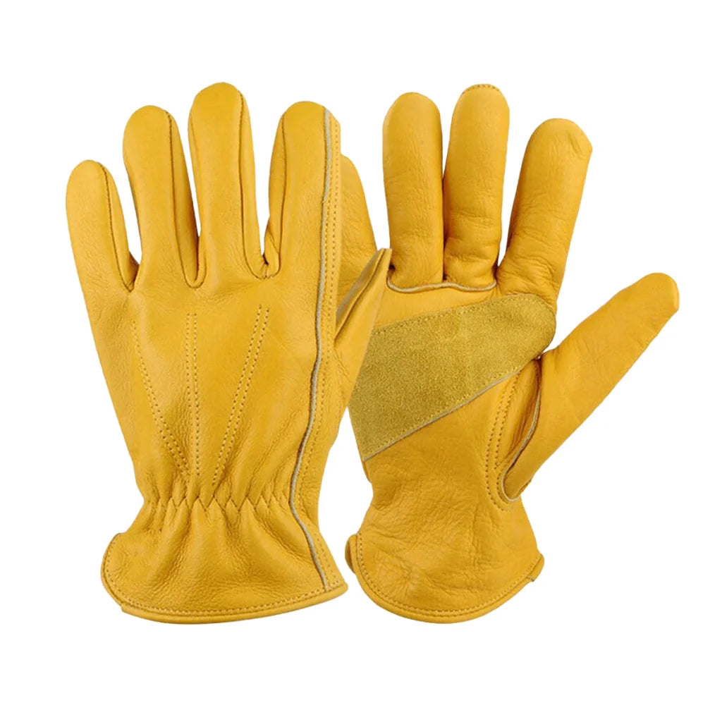 Golden Yellow Cowhide Work Gloves Full Finger Gardening DIY