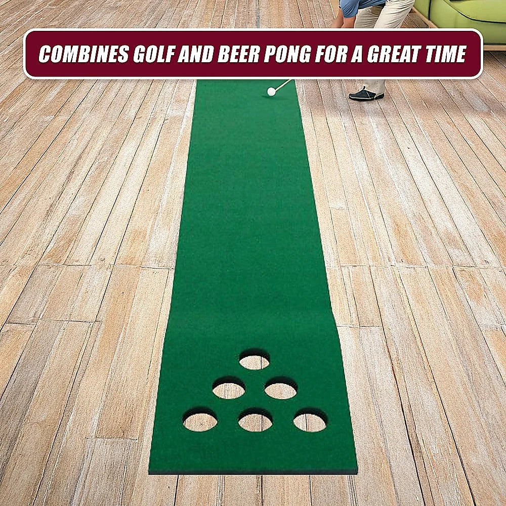 Golf Beer Pong Game Toy Set with Green Putting Mat 2