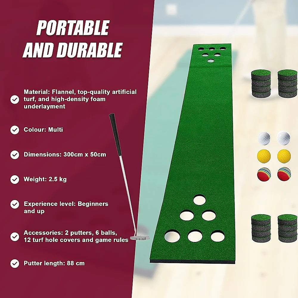 Golf Beer Pong Game Toy Set with Green Putting Mat 2