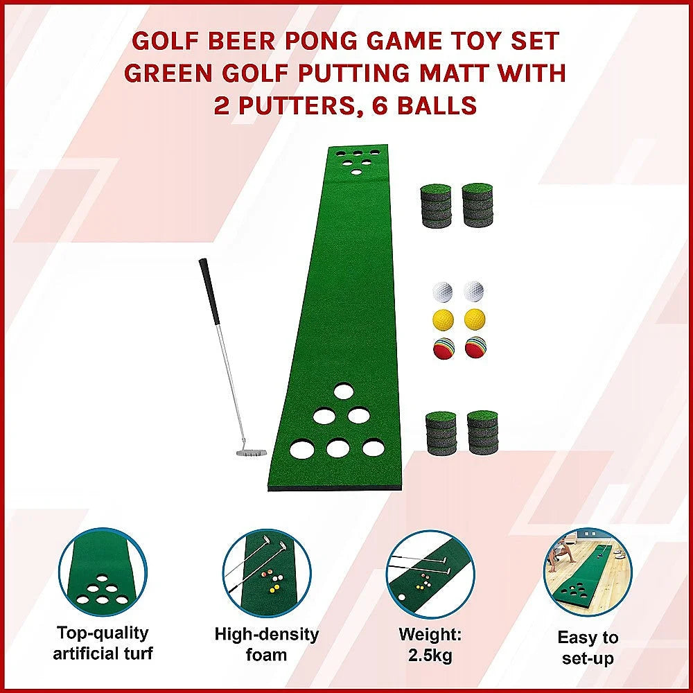 Golf Beer Pong Game Toy Set with Green Putting Mat 2