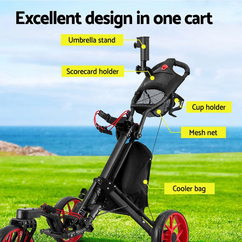 Golf Buggy Foldable Trolley with Swivel Wheel Umbrella