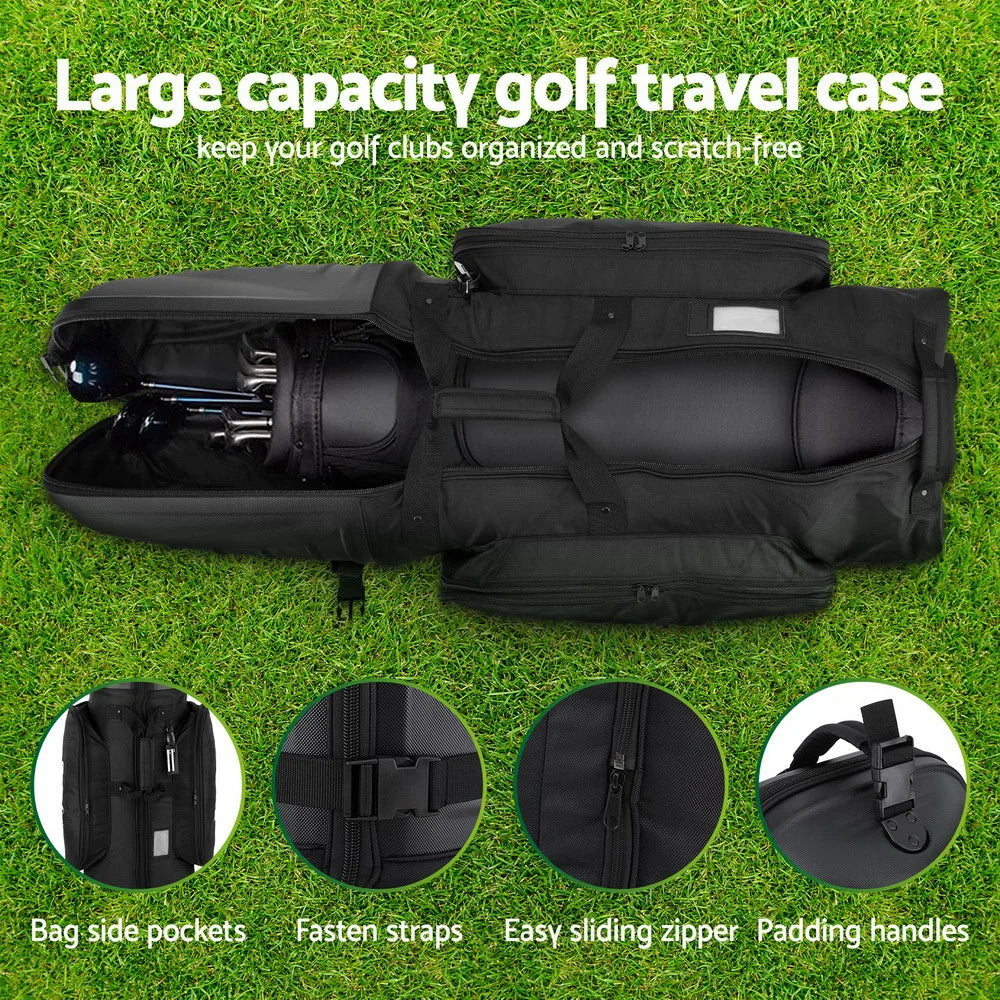 Golf travel bag with front casing details and fitted handles
