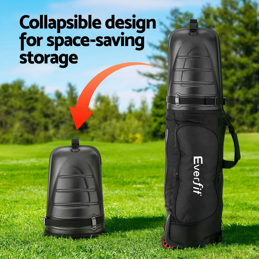 Golf travel bag with caster wheels and side handle rail