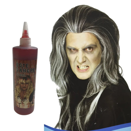 Gothic Vampire Wig + 450ml Bottle Fake Blood Halloween