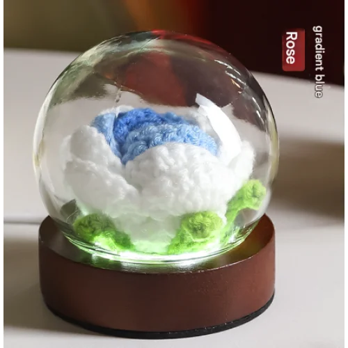 Gradient Blue Rose Knitted Flower LED Dome Lamp - USB Touch