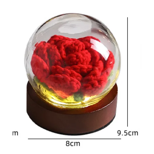 Gradient Dark Pink Rose Knitted Flower LED Dome Lamp - USB