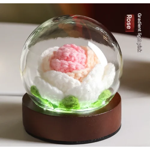 Gradient Light Pink Rose Knitted Flower LED Dome Lamp - USB