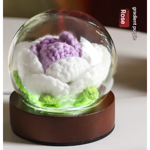 Gradient Purple Rose Knitted Flower LED Dome Lamp - USB