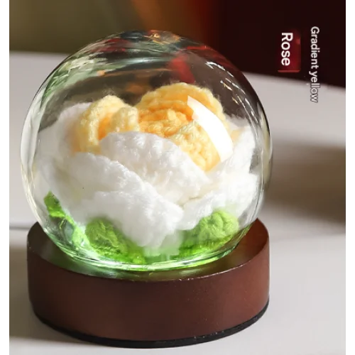 Gradient Yellow Rose Knitted Flower LED Dome Lamp - USB