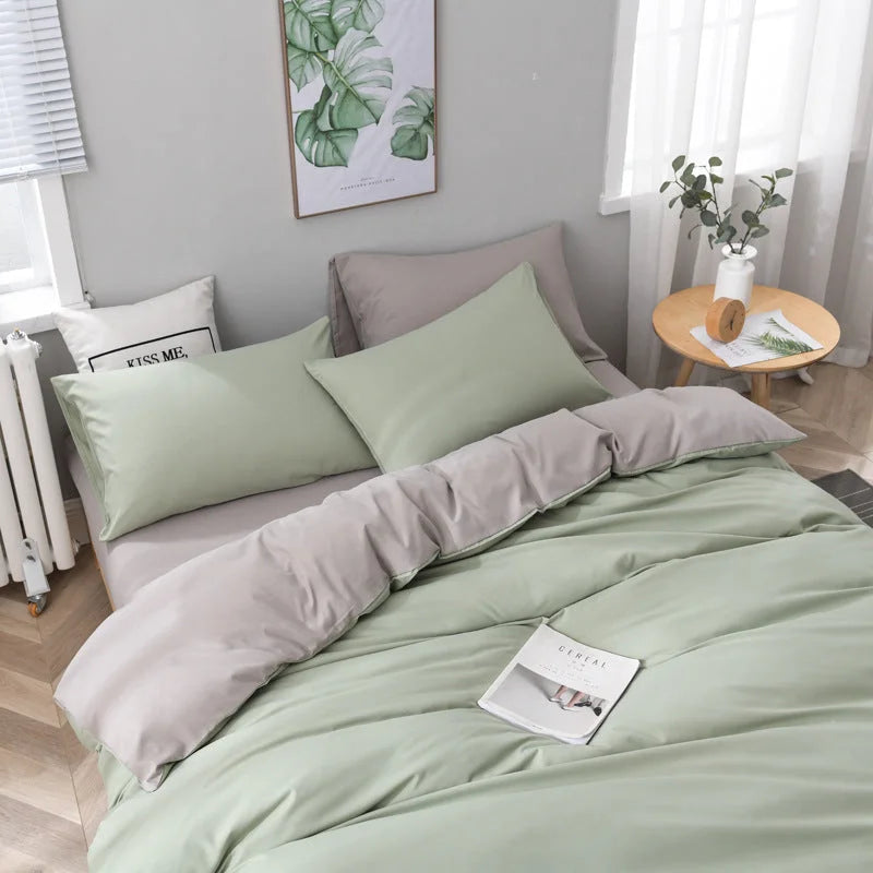 Gray And Green Stitching Ultra-Soft Solid Color 4-Piece