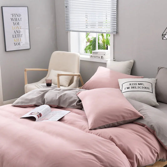 Gray And Pink Stitching Ultra-Soft Solid Color 4-Piece