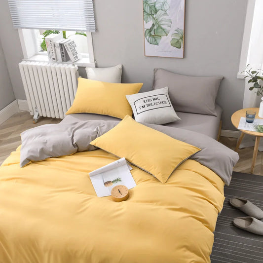 Gray And Yellow Stitching Ultra-Soft Solid Color 4-Piece