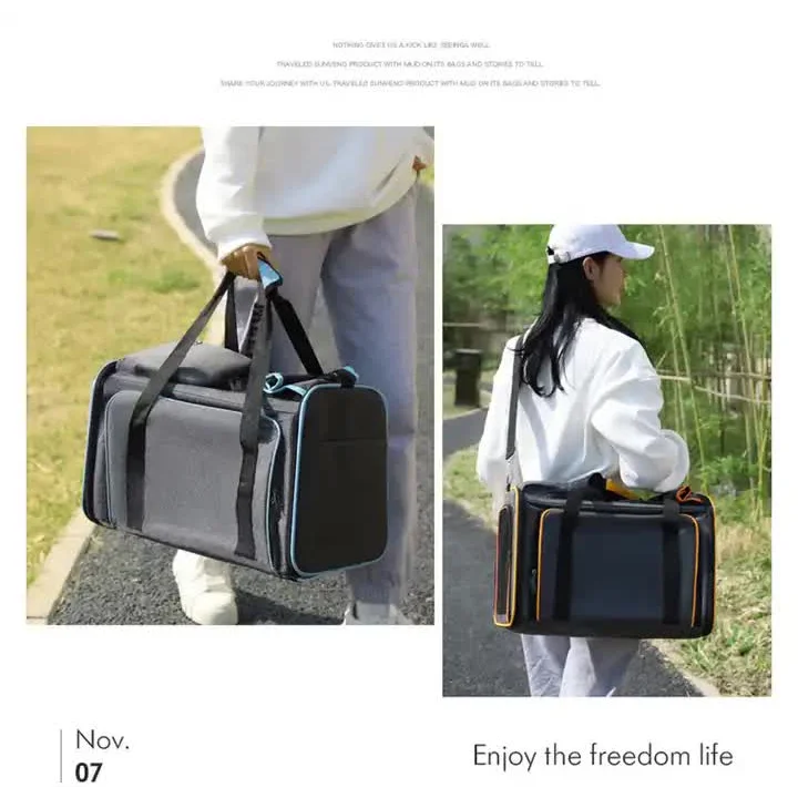 Gray Blue Foldable Portable Pet Carrier Bag - Large