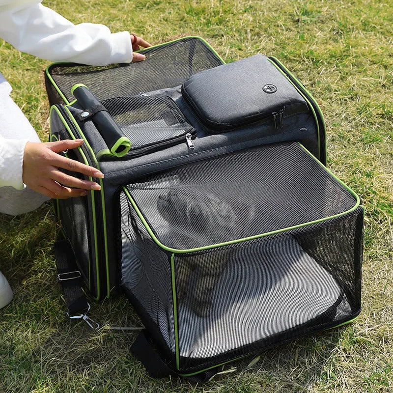 Gray Blue Foldable Portable Pet Carrier Bag - Large