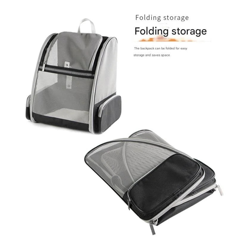 Gray Foldable Pet Carrier Backpack - Breathable Mesh Travel