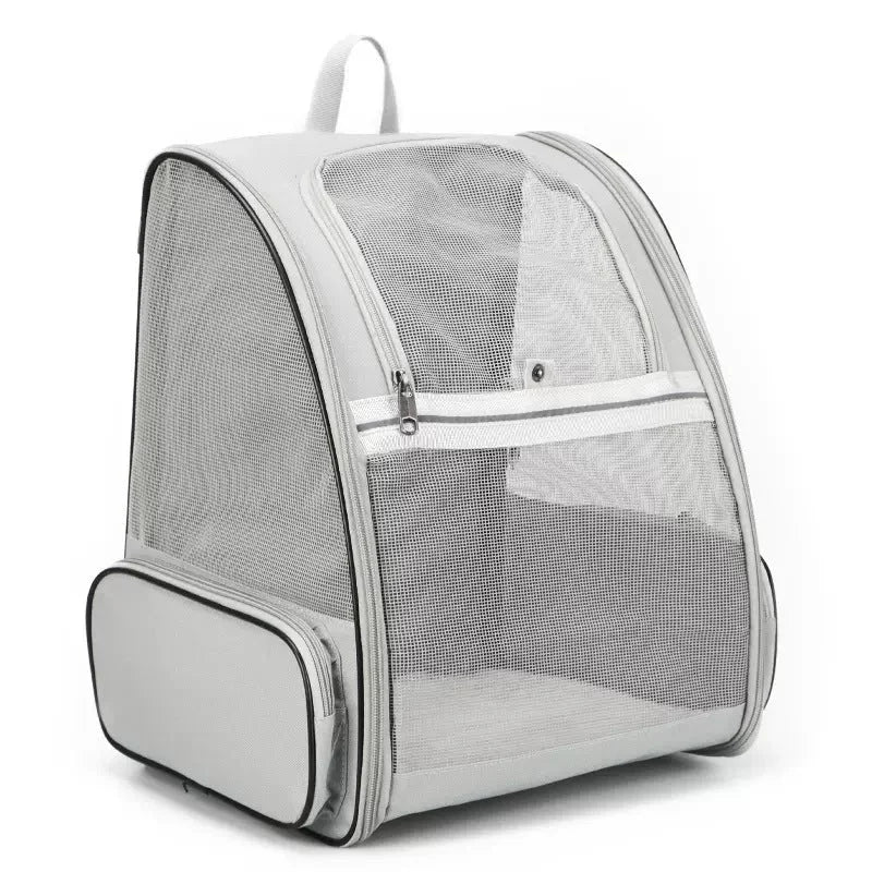 Gray Foldable Pet Carrier Backpack - Breathable Mesh Travel