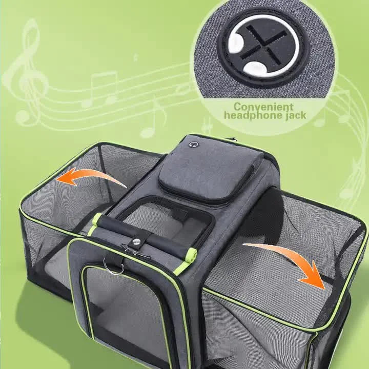 Gray Green Foldable Portable Pet Carrier Bag - Large