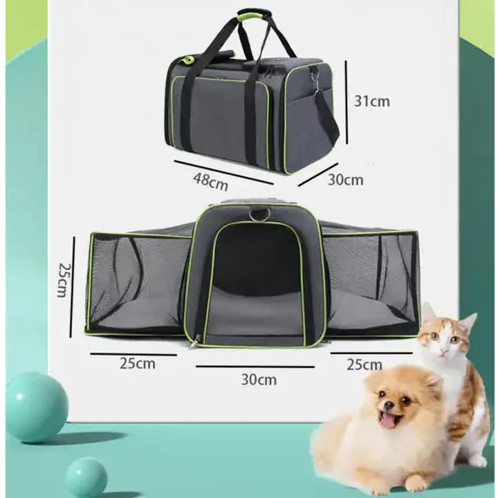 Gray Green Foldable Portable Pet Carrier Bag - Large