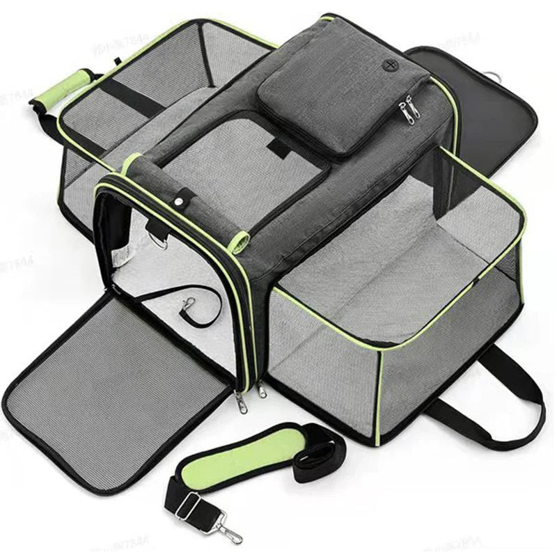 Gray Green Foldable Portable Pet Carrier Bag - Large