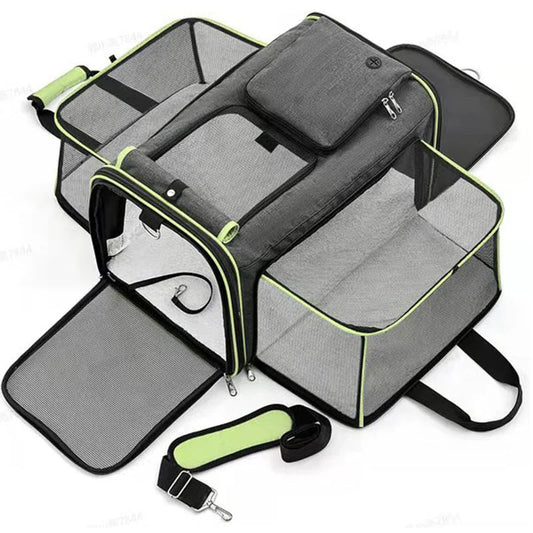 Gray Green Foldable Portable Pet Carrier Bag - Large