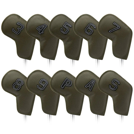 Gray Green Golf Iron Head Covers Set of 10 - Waterproof PU