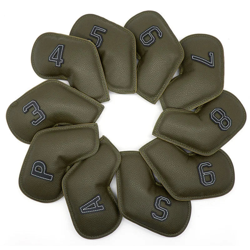 Gray Green Golf Iron Head Covers Set of 10 - Waterproof PU