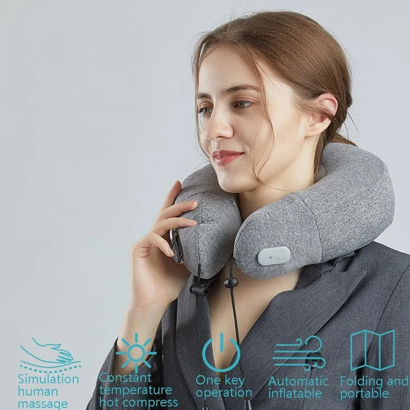 Gray Inflatable Neck Massager Pillow For Cervical Spine