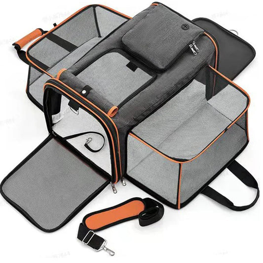 Gray Orange Foldable Portable Pet Carrier Bag - Large