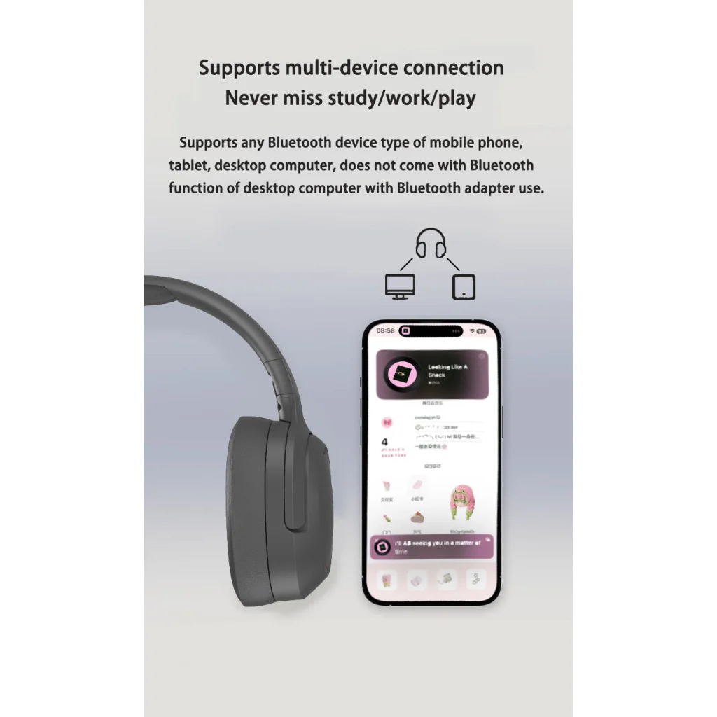 Gray P2963 Wireless Bluetooth Headphones with LED Light