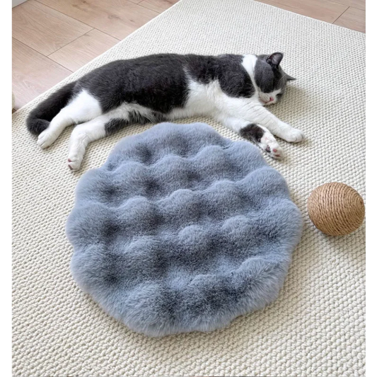 Gray Plush Round Cat Mat - Soft Faux Fur Sleeping Pad (40cm