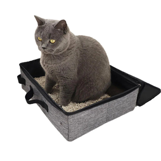 Gray Portable Foldable Cat Litter Box - Waterproof Travel