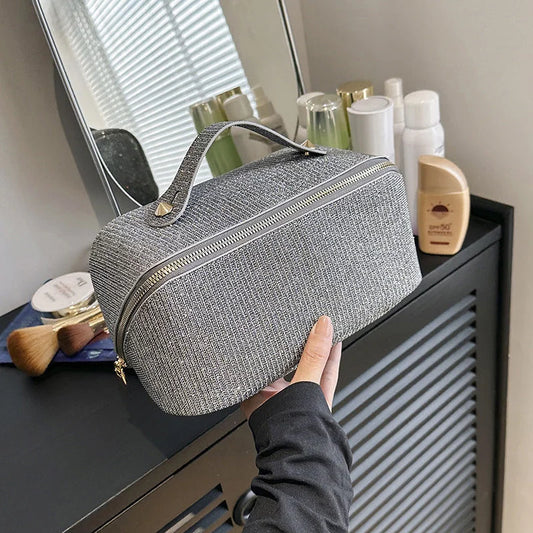 Gray Shiny Large Capacity Makeup Bag - Multi-Function