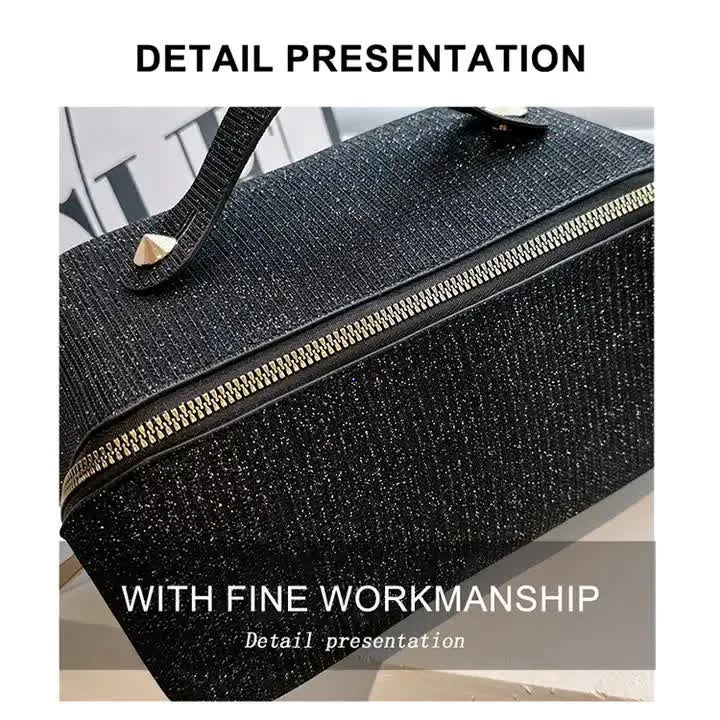 Gray Shiny Large Capacity Makeup Bag - Multi-Function