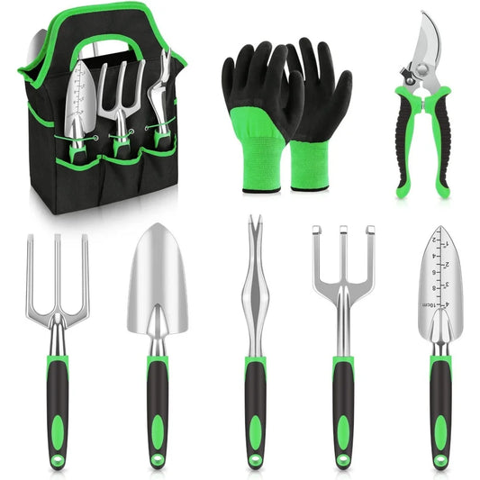 Green 8-Piece Heavy-Duty Gardening Tool Set with Ergonomic